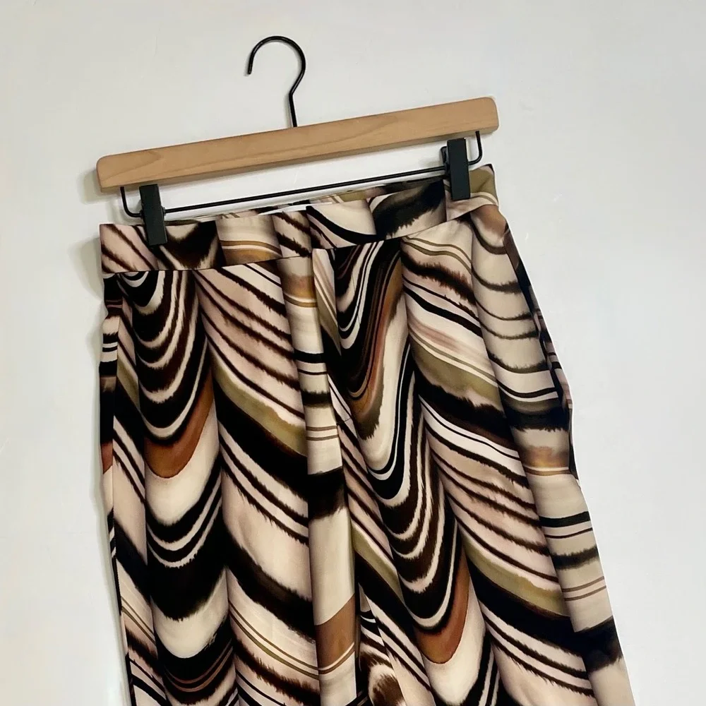 ZARA Printed Flare Pants Brown Green Stripes Blogger Favorite Chic Party X-Small - Picture 5 of 16